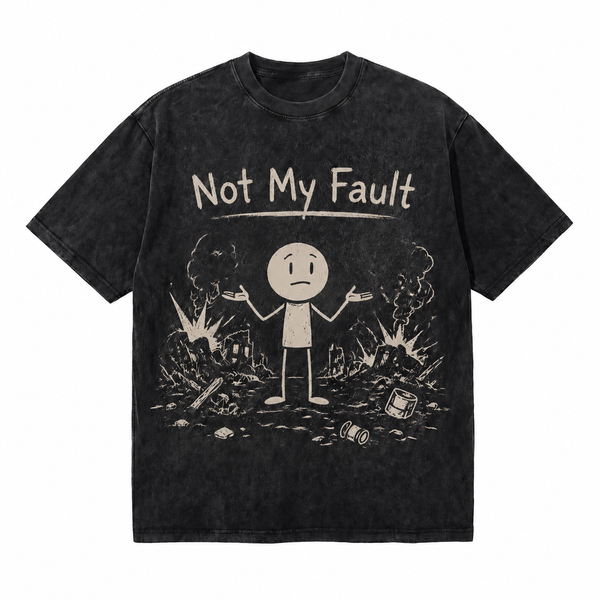 LAWLESSROW Not My Fault Stick Figure Vintage Acid Wash Tee