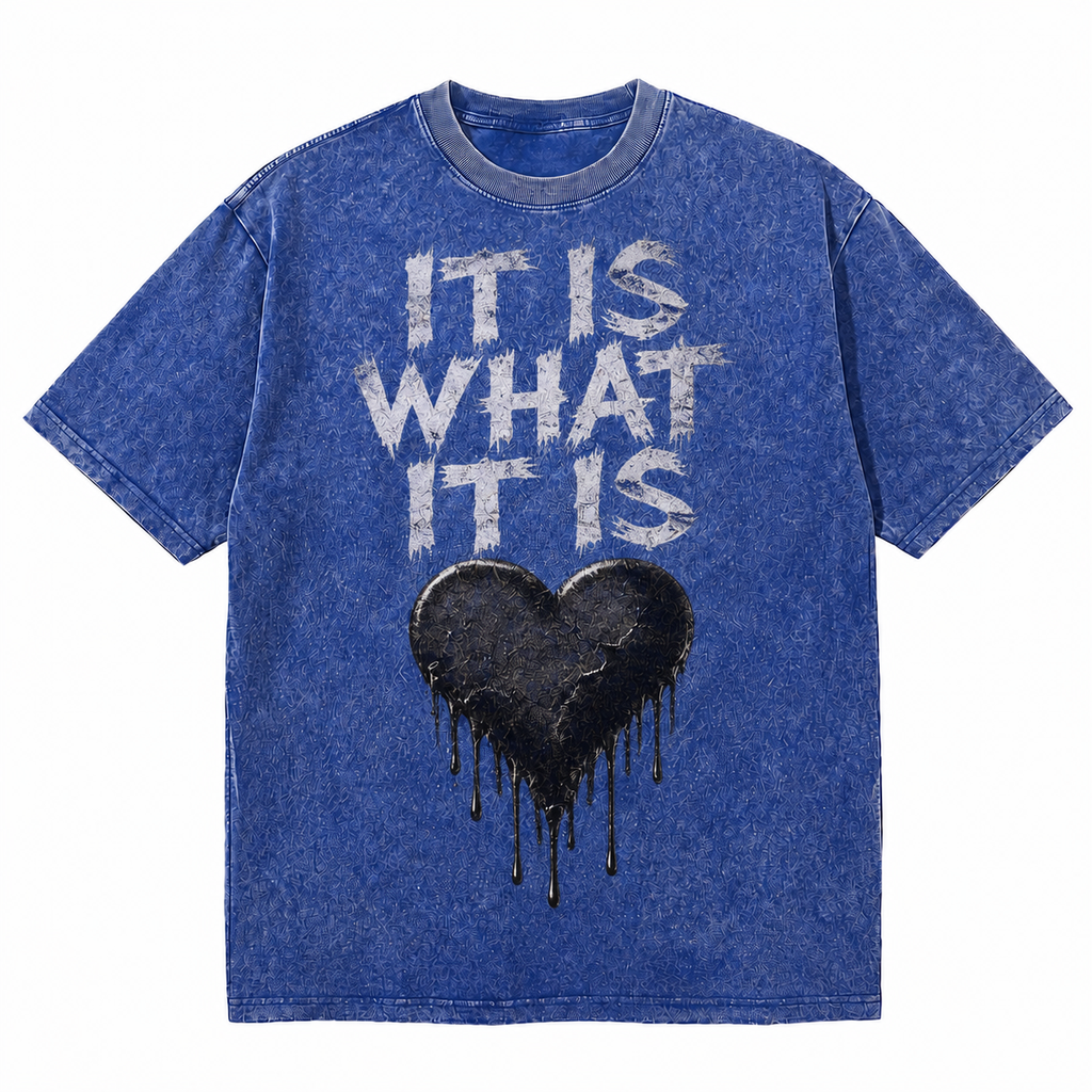 LAWLESSROW It Is What It Is Dripping Black Heart Vintage Acid Wash Tee