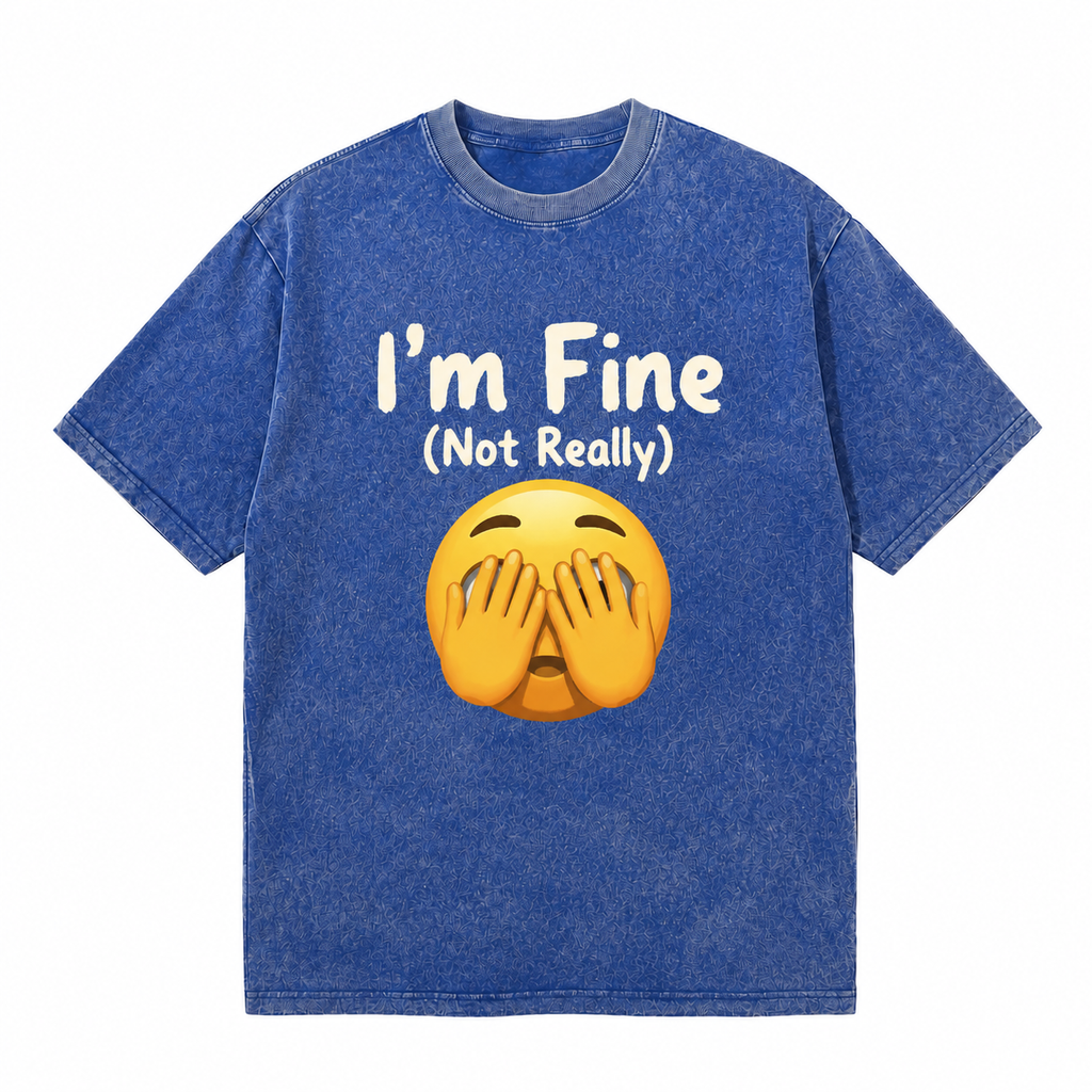 LAWLESSROW I’m Fine (Not Really) Face‑Palm Emoji Vintage Acid Wash Tee