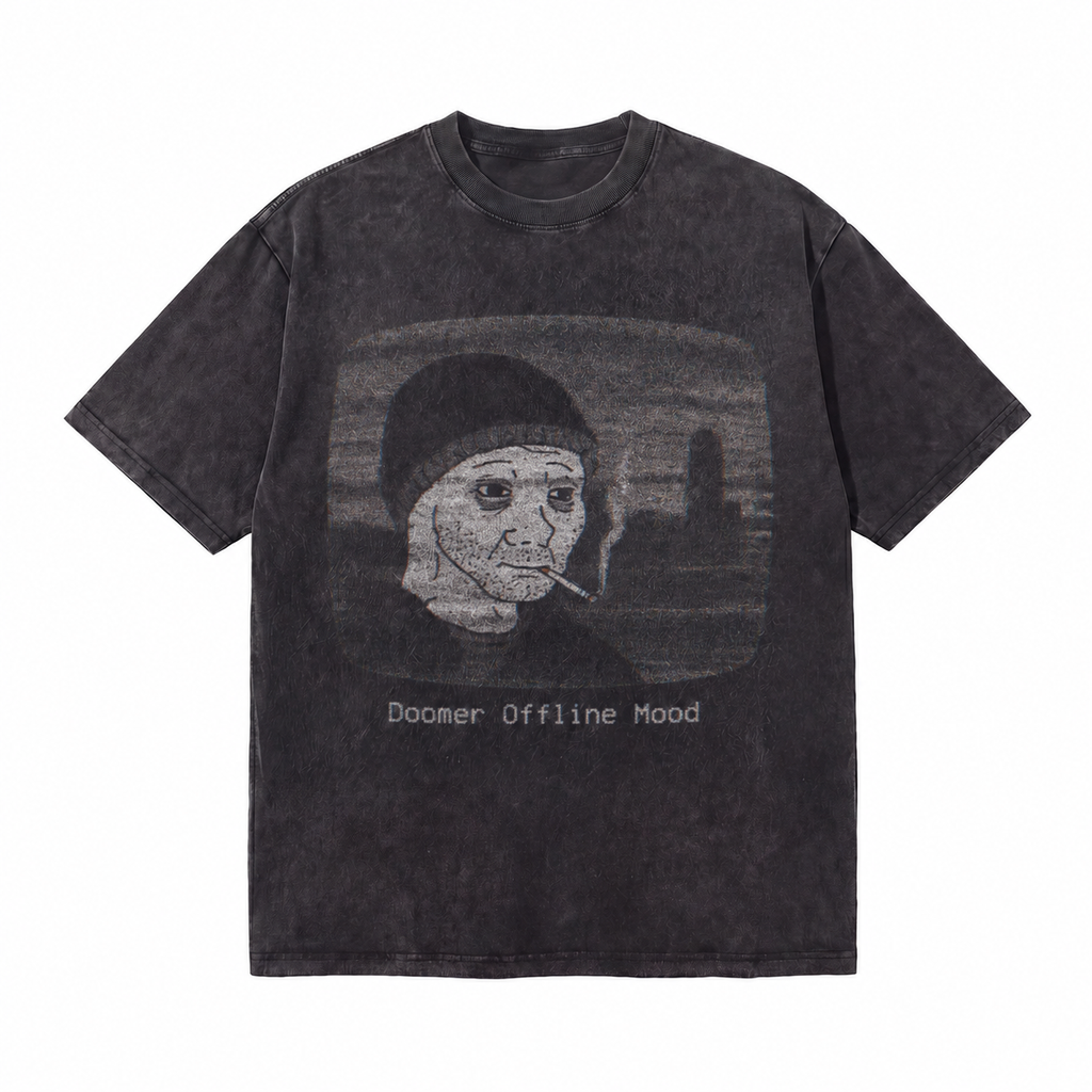 LAWLESSROW Doomer Offline Mood Wojak Vintage Acid Wash Tee