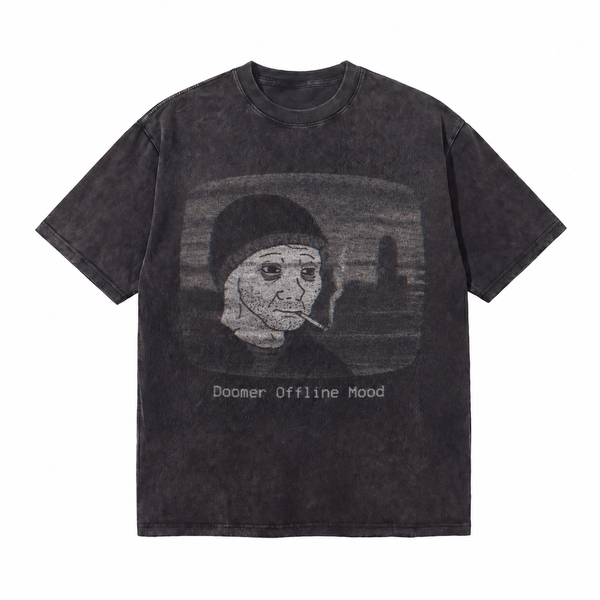 LAWLESSROW Doomer Offline Mood Wojak Vintage Acid Wash Tee