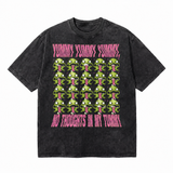 LAWLESSROW Yummy Yummy Yummy No Thoughts In My Tummy Frog Vintage Acid Wash Tee