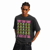 LAWLESSROW Yummy Yummy Yummy No Thoughts In My Tummy Frog Vintage Acid Wash Tee