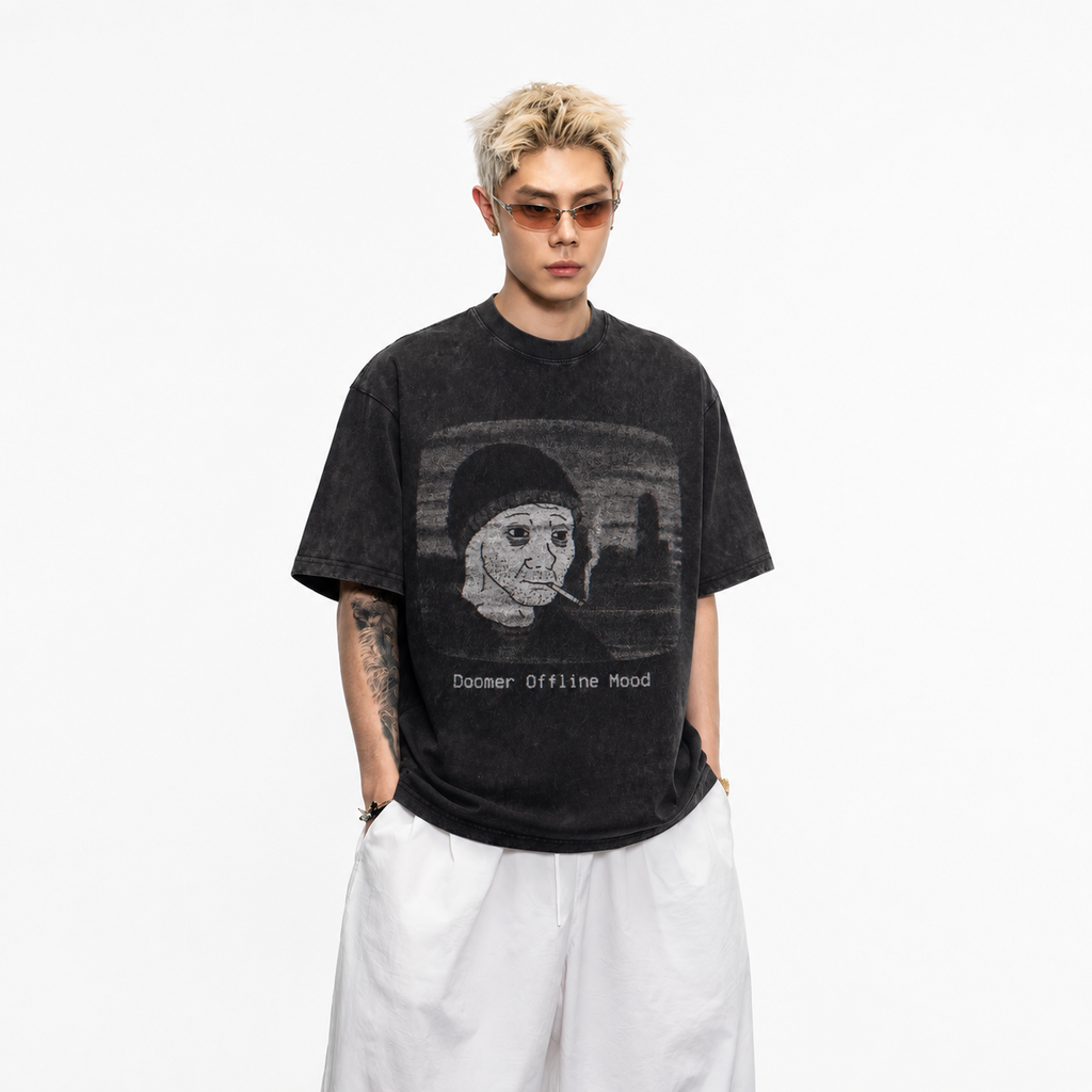 LAWLESSROW Doomer Offline Mood Wojak Vintage Acid Wash Tee