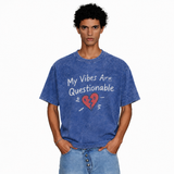 LAWLESSROW My Vibes Are Questionable Broken Heart Vintage Acid Wash Tee