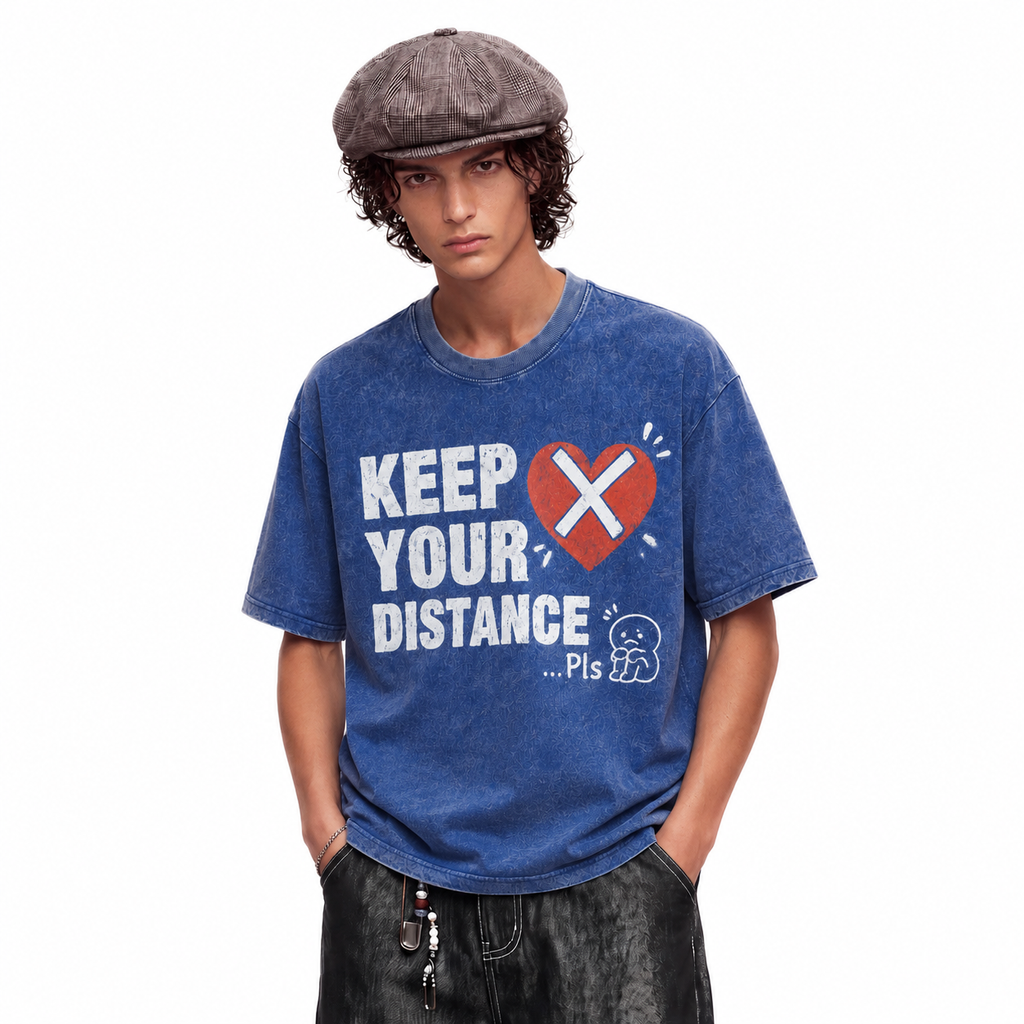 LAWLESSROW Keep Your Distance Pls Vintage Acid Wash Tee