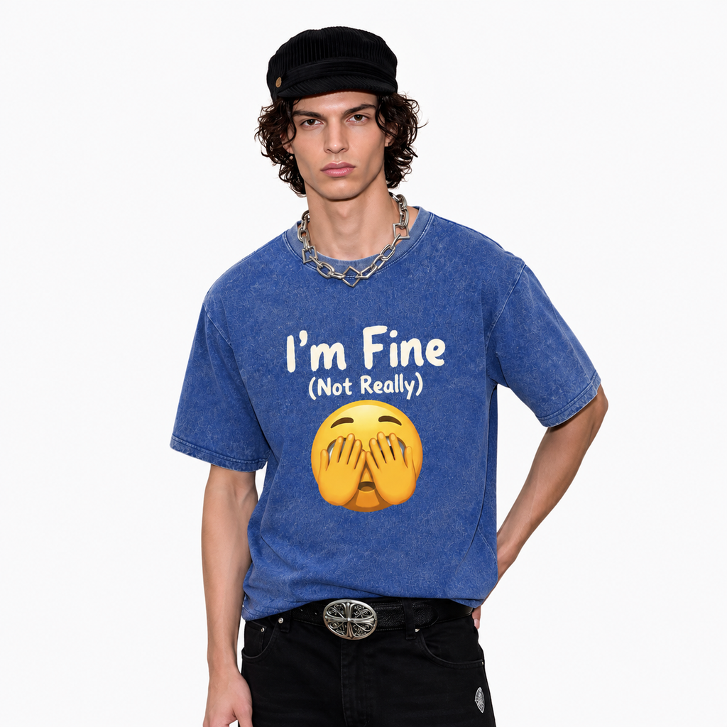 LAWLESSROW I’m Fine (Not Really) Face‑Palm Emoji Vintage Acid Wash Tee