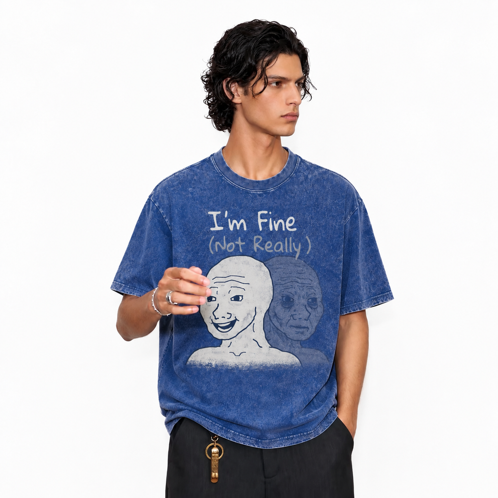 LAWLESSROW I’m Fine (Not Really) Dual Wojak Vintage Acid Wash Tee