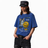 LAWLESSROW Fatal Error 404 Crying Cat Melting Smiley Vintage Acid Wash Tee