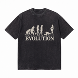 LAWLESSROW Evolution Parody Human Evolution Satire Vintage Acid Wash Tee