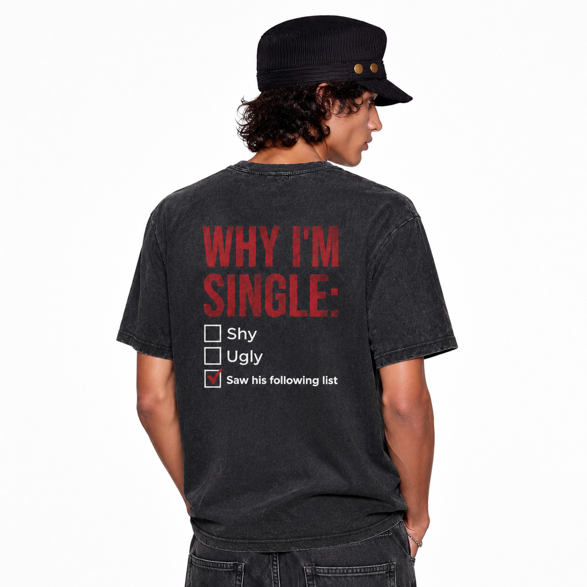 LAWLESSROW Why I'm Single Checklist Meme Vintage Acid Wash Tee