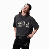 LAWLESSROW Evolution Parody Human Evolution Satire Vintage Acid Wash Tee