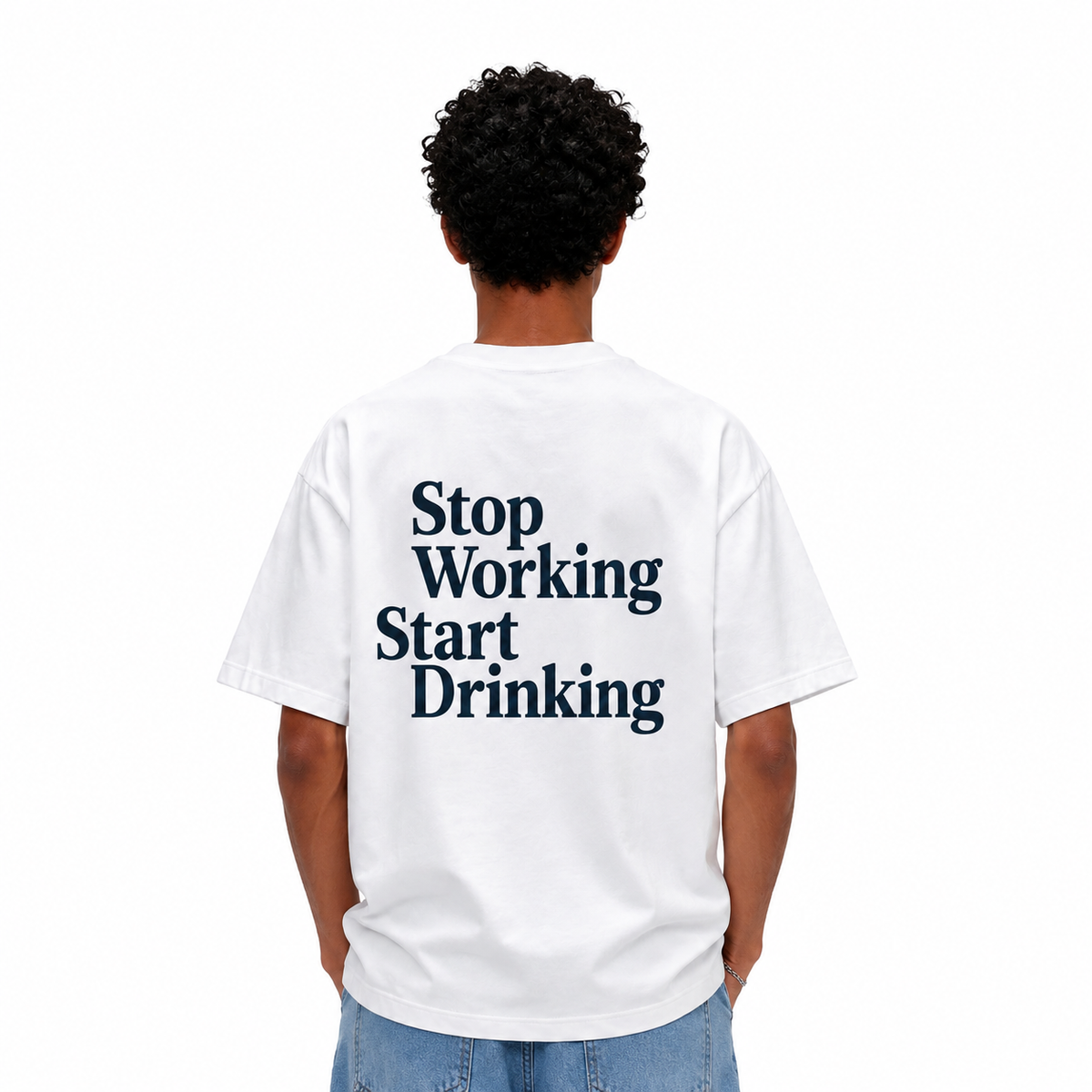 LAWLESSROW Stop Working Start Drinking Slogan Vintage Heavy Tee