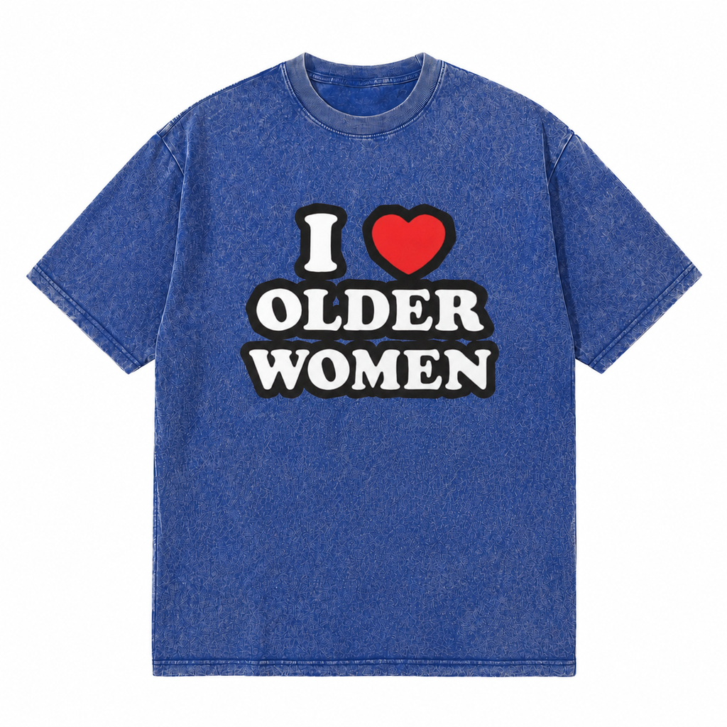 LAWLESSROW I Love Older Women Classic Heart Logo Vintage Acid Wash Tee