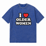 LAWLESSROW I Love Older Women Classic Heart Logo Vintage Acid Wash Tee