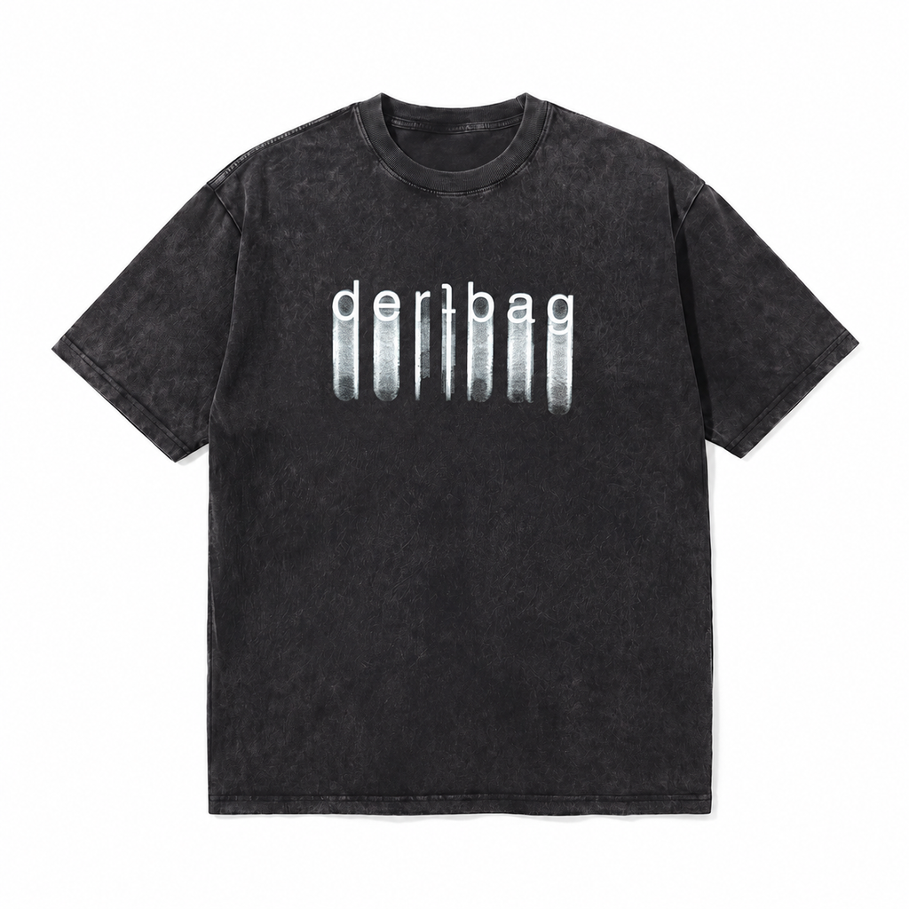 LAWLESSROW Dirtbag Vertical Glitch Typography Vintage Acid Wash Tee