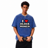 LAWLESSROW I Love Older Women Classic Heart Logo Vintage Acid Wash Tee