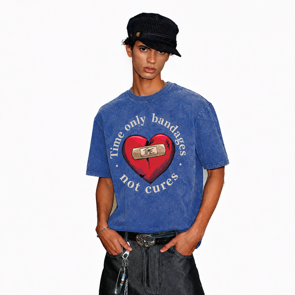 LAWLESSROW Time Only Bandages Not Cures Broken Heart Vintage Acid Wash Tee - hover