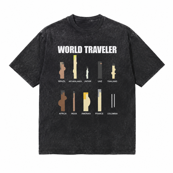WORLD TRAVELER Minimalist Graphic Vintage Acid Wash Tee