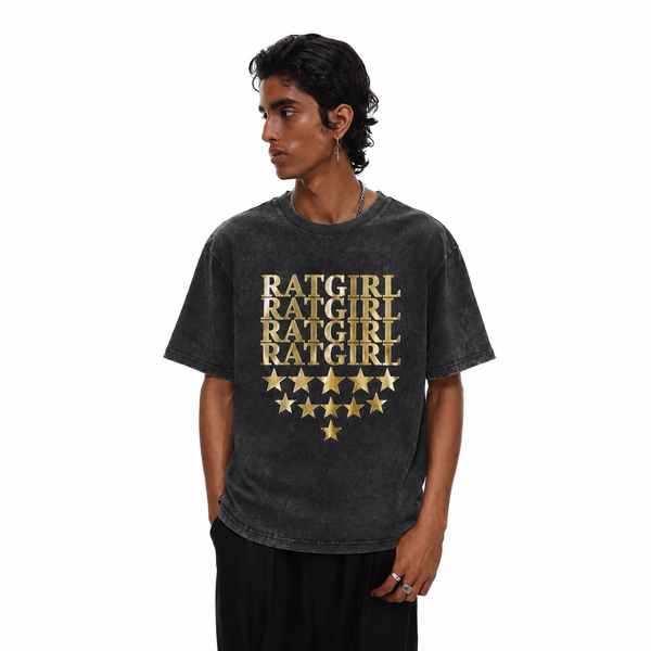 LAWLESSROW Ratgirl Stacked Text Star Vintage Acid Wash Tee - hover