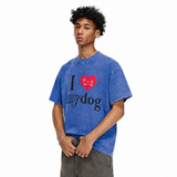 LAWLESSROW I Love My Dog Dachshund Pixel Heart Vintage Acid Wash Tee