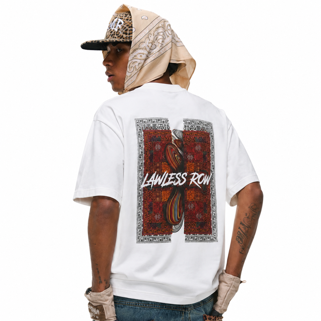 LAWLESSROW Persian Rug Split Abstract Back Print Vintage Heavy Tee