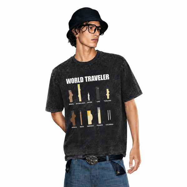 WORLD TRAVELER Minimalist Graphic Vintage Acid Wash Tee - hover