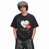 LAWLESSROW I Love My Dog Dalmatian Heart Photo Vintage Acid Wash Tee