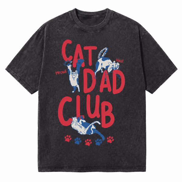 LAWLESSROW Cat Dad Club Kitten Vintage Acid Wash Tee