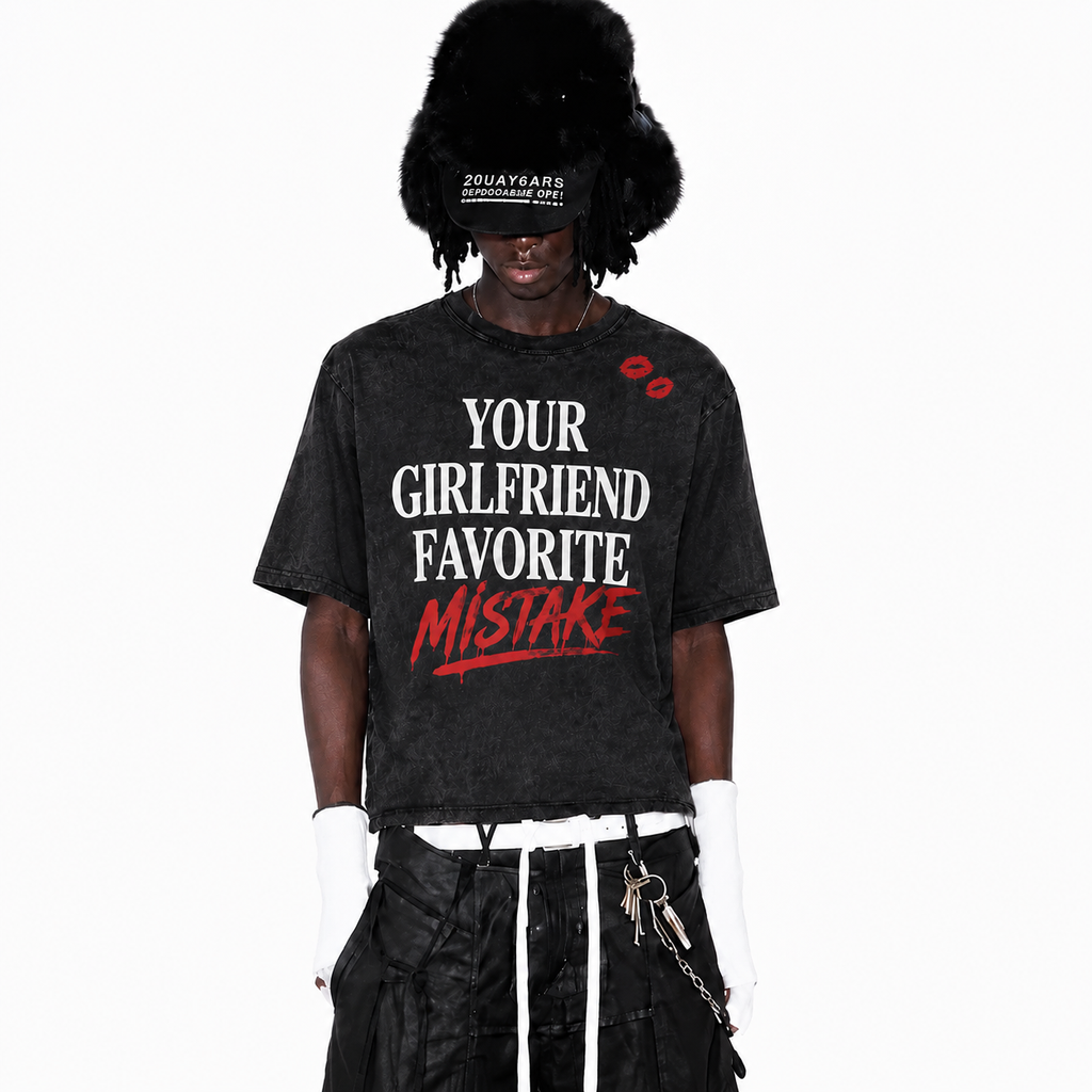 LAWLESSROW Your Girlfriend Favorite Mistake Vintage Acid Wash Tee