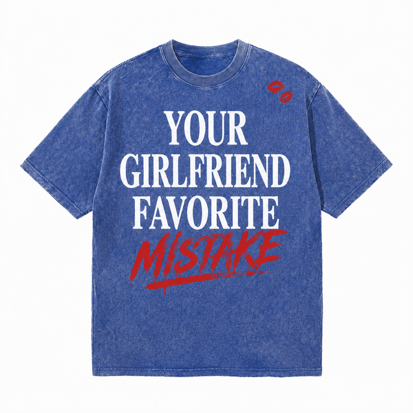 LAWLESSROW Your Girlfriend Favorite Mistake Vintage Acid Wash Tee - hover
