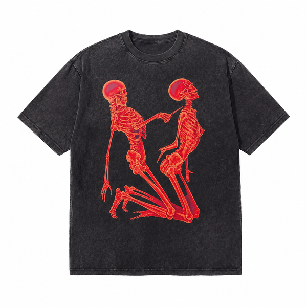 LAWLESSROW Skeleton Lovers Tickle Vintage Acid Wash Tee