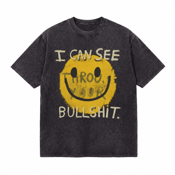LAWLESSROW Smiley Slogan Vintage Acid Wash Tee - hover