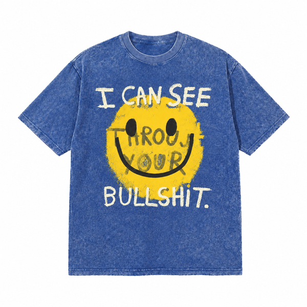 LAWLESSROW Smiley Slogan Vintage Acid Wash Tee