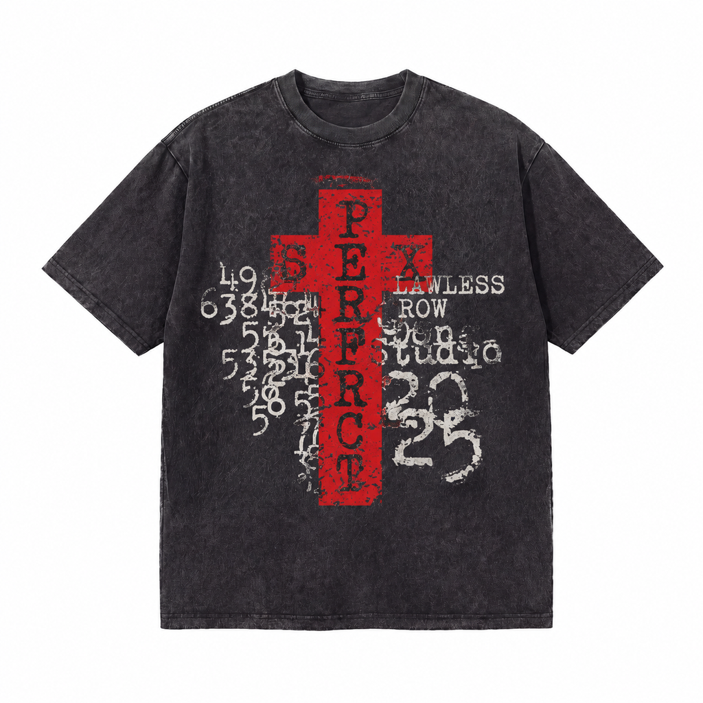 LAWLESSROW Perfect Cross Grunge Vintage Acid Wash Tee