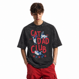 LAWLESSROW Cat Dad Club Kitten Vintage Acid Wash Tee