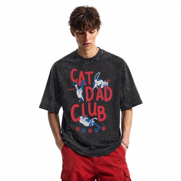 LAWLESSROW Cat Dad Club Kitten Vintage Acid Wash Tee - hover