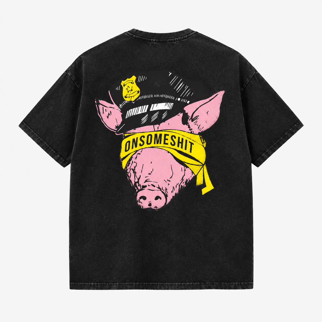 ONSOMESHIT Pig Satire Vintage Acid Wash Tee