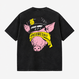 ONSOMESHIT Pig Satire Vintage Acid Wash Tee