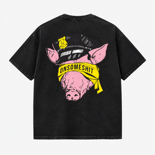 ONSOMESHIT Pig Satire Vintage Acid Wash Tee