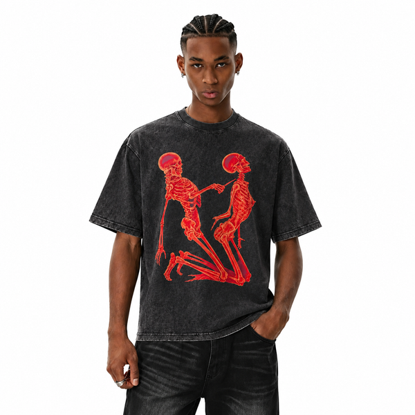 LAWLESSROW Skeleton Lovers Tickle Vintage Acid Wash Tee - hover