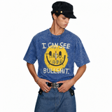 LAWLESSROW Smiley Slogan Vintage Acid Wash Tee