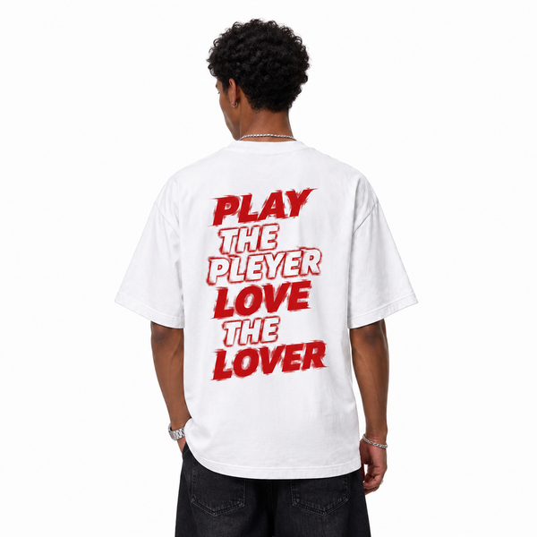 LAWLESSROW Play The Player Love The Lover Brush‑Stroke Back Print Vintage Heavy Tee - hover