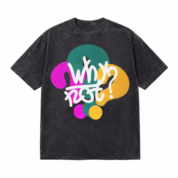 LAWLESSROW Why Not Colorful Question Mark Vintage Acid Wash Tee