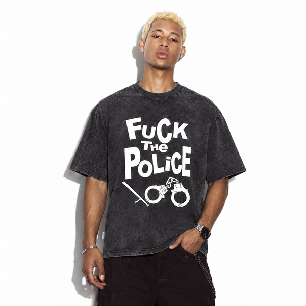 LAWLESSROW Anti-Establishment Slogan Vintage Acid Wash Tee - hover