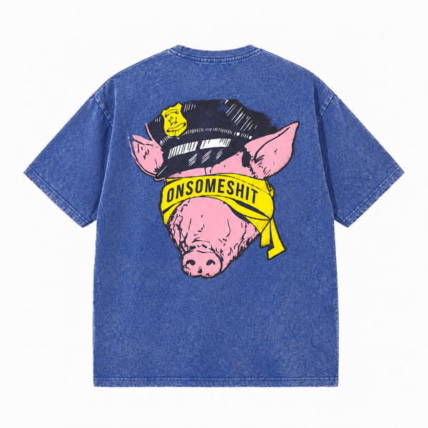 ONSOMESHIT Pig Satire Vintage Acid Wash Tee - hover