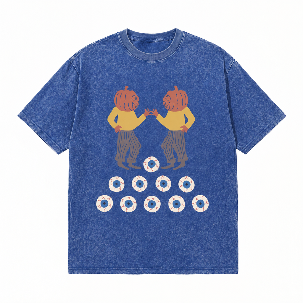 LAWLESSROW Twin Pumpkin Head Eyeball Vintage Acid Wash Tee