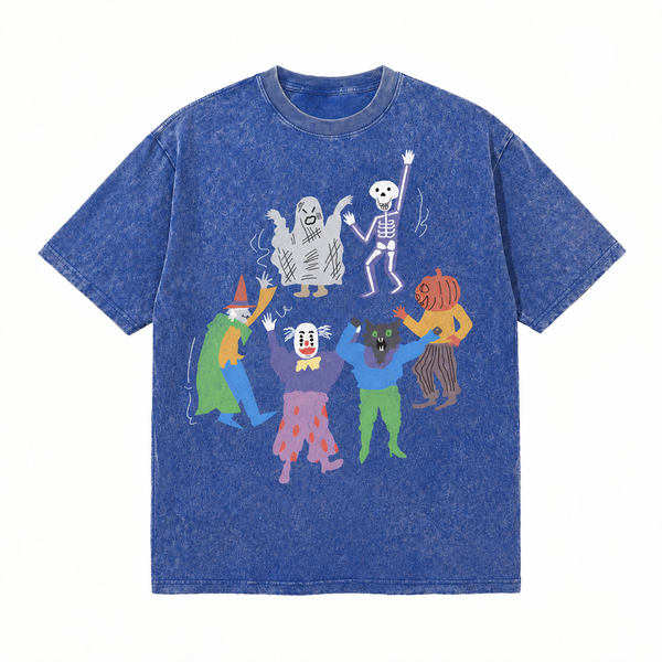 LAWLESSROW Halloween Monster Party Vintage Acid Wash Tee