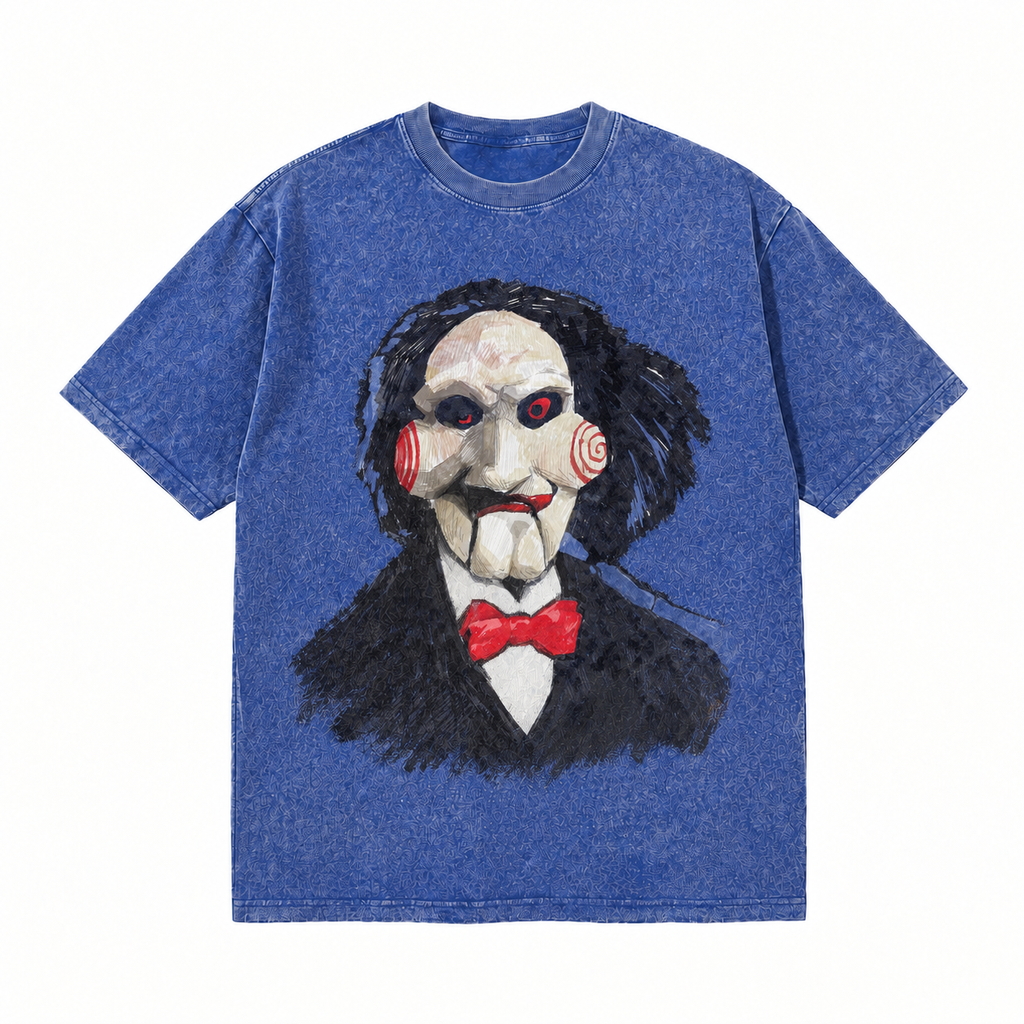 LAWLESSROW Billy The Puppet Horror Sketch Vintage Acid Wash Tee