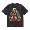 LAWLESSROW Waiting For Halloween Skeleton Pumpkin Vintage Acid Wash Tee